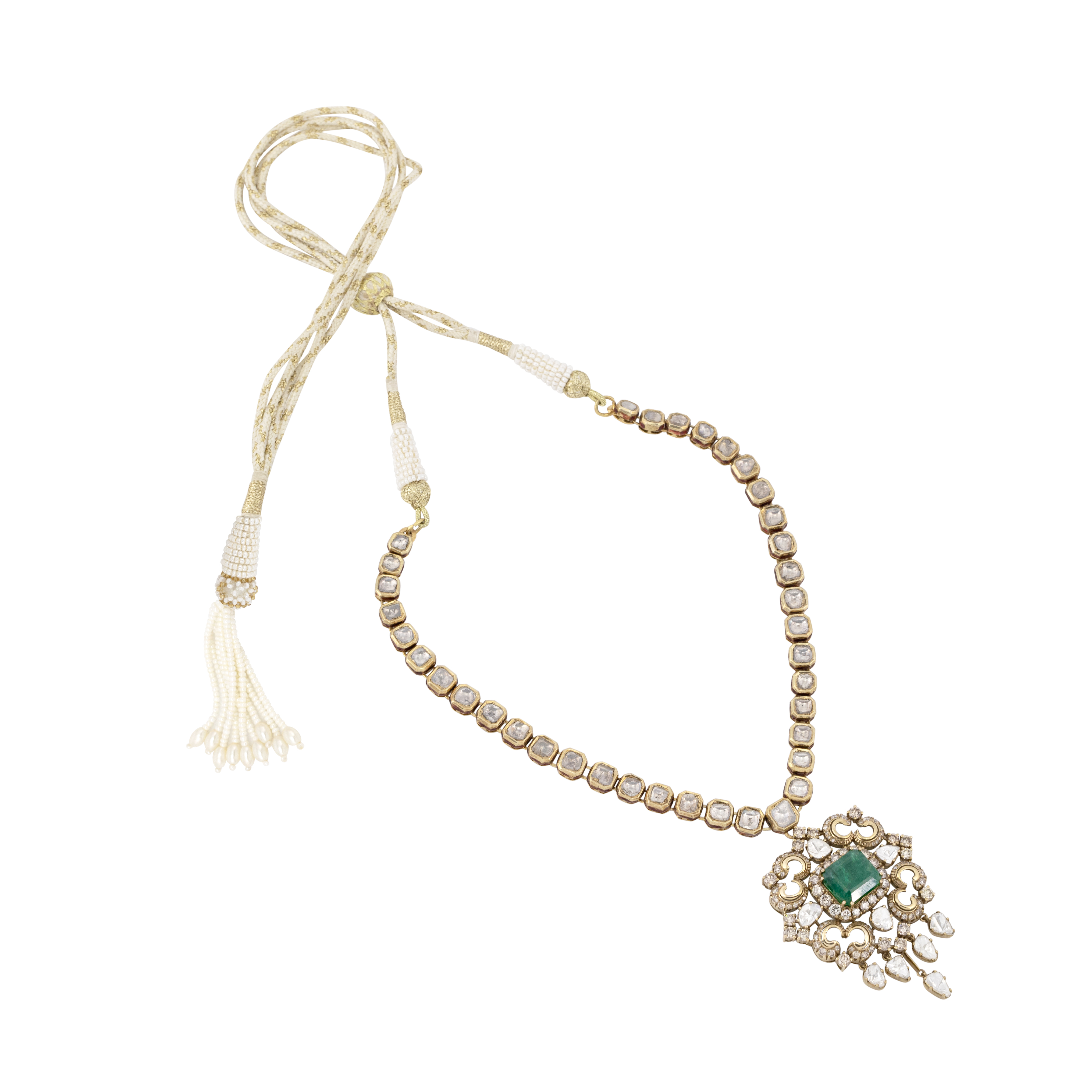 Victorian Pendant with Zambian Emerald and Polki Diamonds